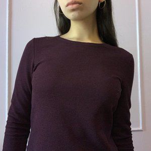 Ribbed Wine Long Sleeve T-Shirt w/ Zipper